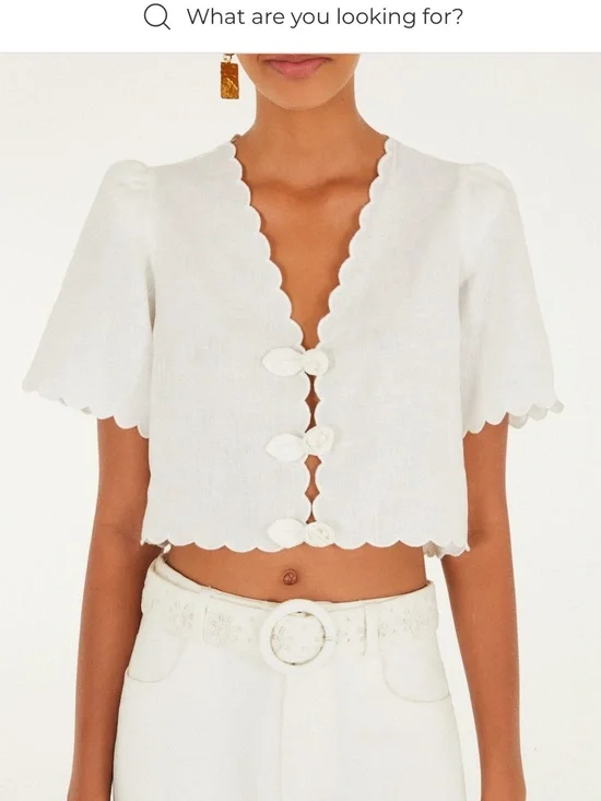 FARM Rio Off-White Roses Scalloped Artisanal Top