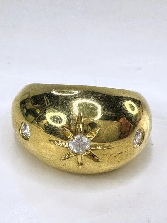 Handmade 18K Gold 0.15ct G/VS Diamond Starburst Dome Ring Size 8 10.6g JR1836
