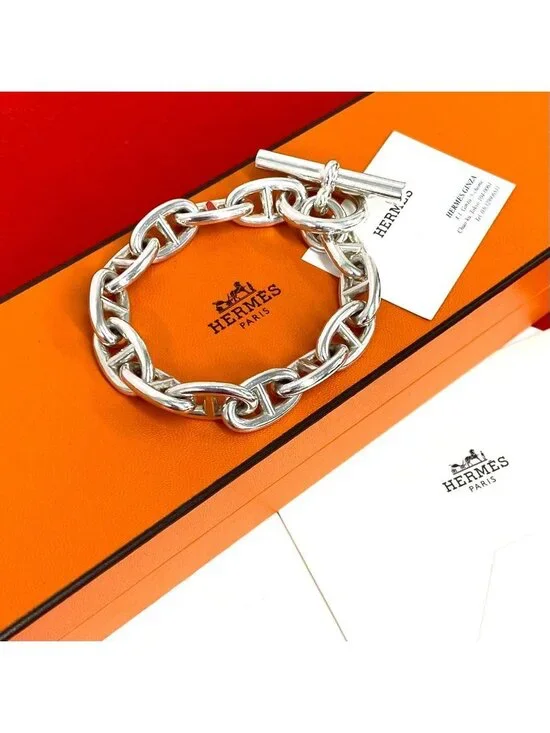 Hermes Chaine D'ancre GM 13 Frame Bracelet 925 Sterling Silver