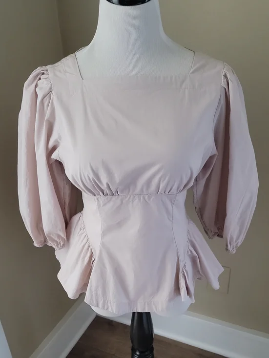 NWOT Sz. S Free People Women's Light Pink Square Neck Peplum Blouse