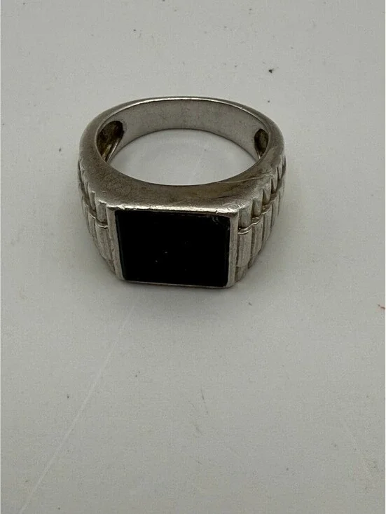 Sterling Silver 925 Black Onyx Men's Signet Ring Size 10 Vintage