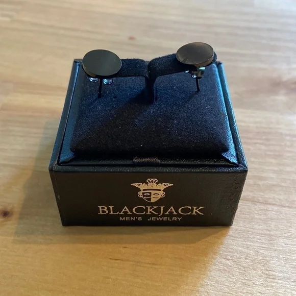 BLACKJACK Round Black Stainless Steel Earrings Studs BJE13G New in Box