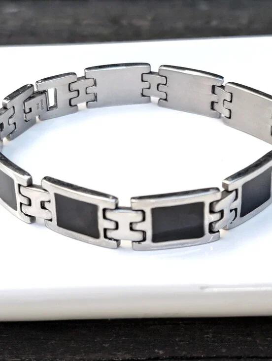 New Mens Onyx Black and Silver Stainless Heavy 9