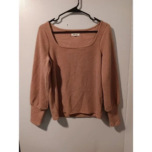 Madewell Ottoman Rib Blouse Women's Small Square Neck Boxy Boho Top