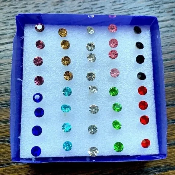 20 Pairs of Rainbow Earrings – Set of 40 Mini Studs in Gift Box for Ear or Nose