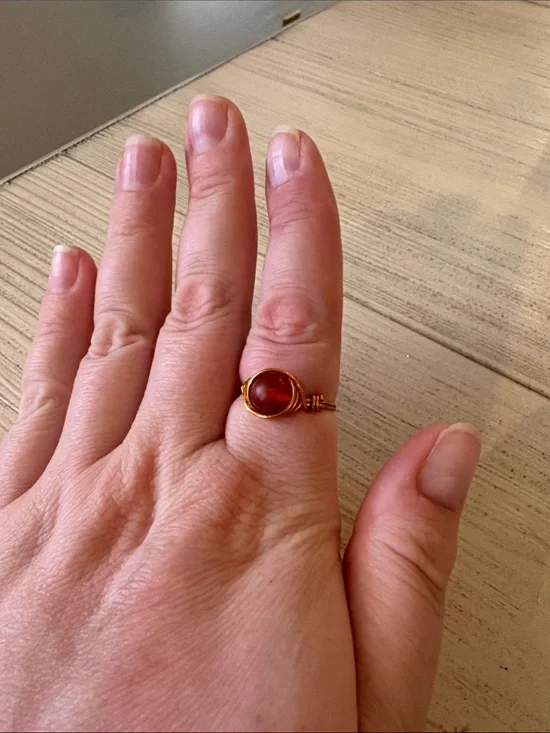Handmade Copper-Plated Wire-Wrap Ring with Carnelian | Size 11