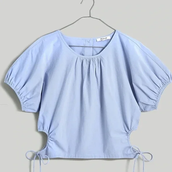 NWT Madewell Poplin Puff-Sleeve Cutout Crop Top, Lavender