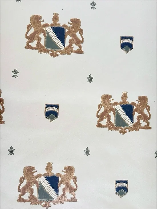Vintage Hand Blocked Wallpaper European Coat of Arms Royalty Rare Find Historic