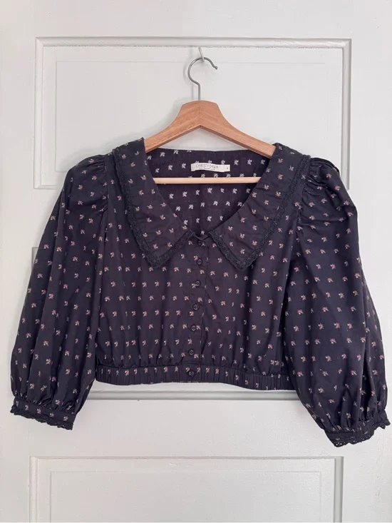 CHRISTY DAWN Black Blouse with Pink Floral Print