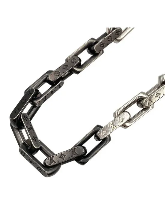 Louis Vuitton Collier Monogram Chain Metal Silver Black Necklace