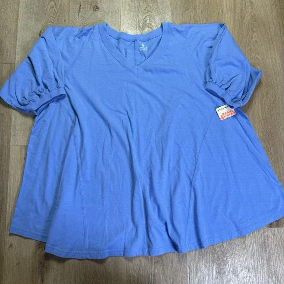 Free People FP Movement Blue Oversized Flowy Short Puff Sleeve Top S $58 MSRP