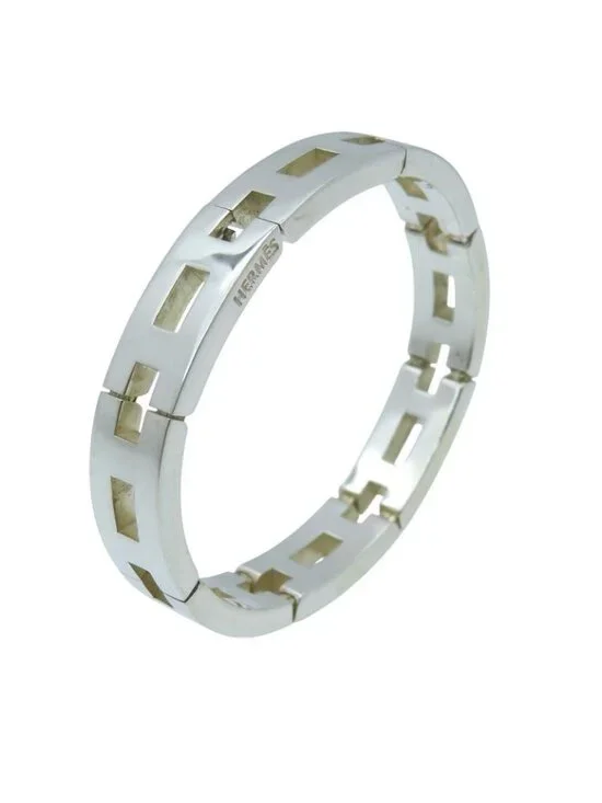 Hermes Vintage H Motif Silver 925 Bracelet Bangle Accessory 0912