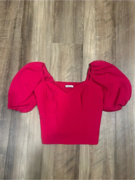 Abercrombie & Fitch Hot Pink Puff-Sleeve Cropped Top