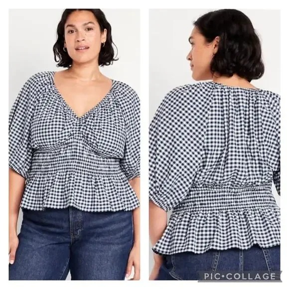 Old Navy Gingham Peplum Top Puff Sleeves Plus Size 2X
