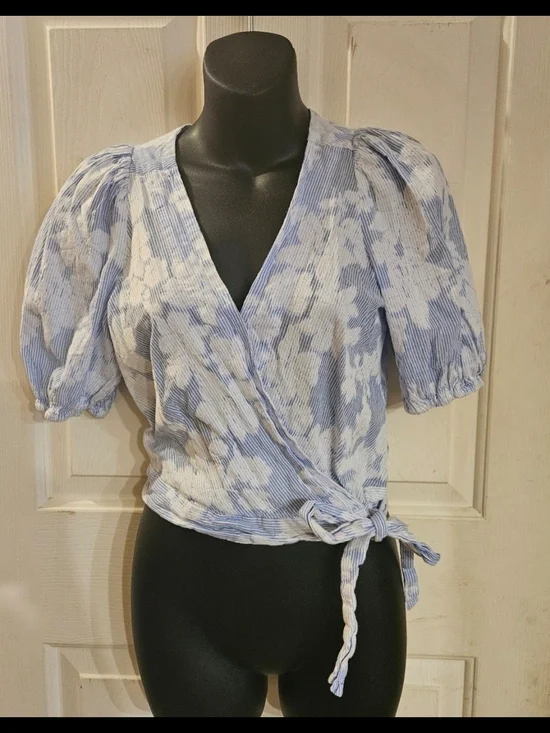 Banana Republic Blue and White Floral Wrap Blouse