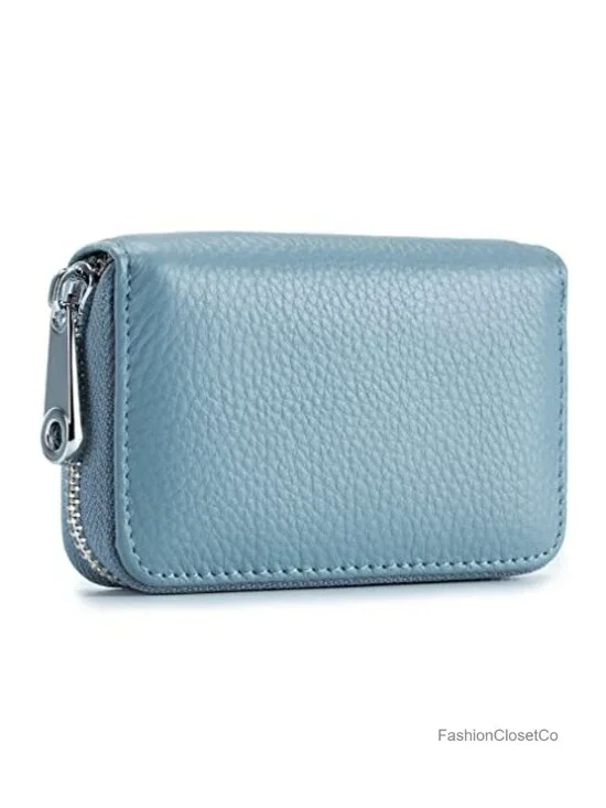 Genuine Leather RFID Credit Card Holder Wallet with Zipper 14 Slots