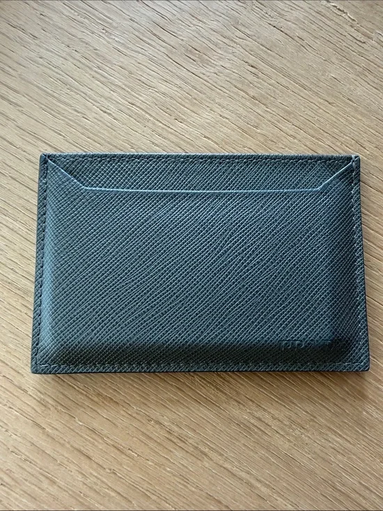 Prada Grey Leather Card Holder - Minimal Men's Accessory