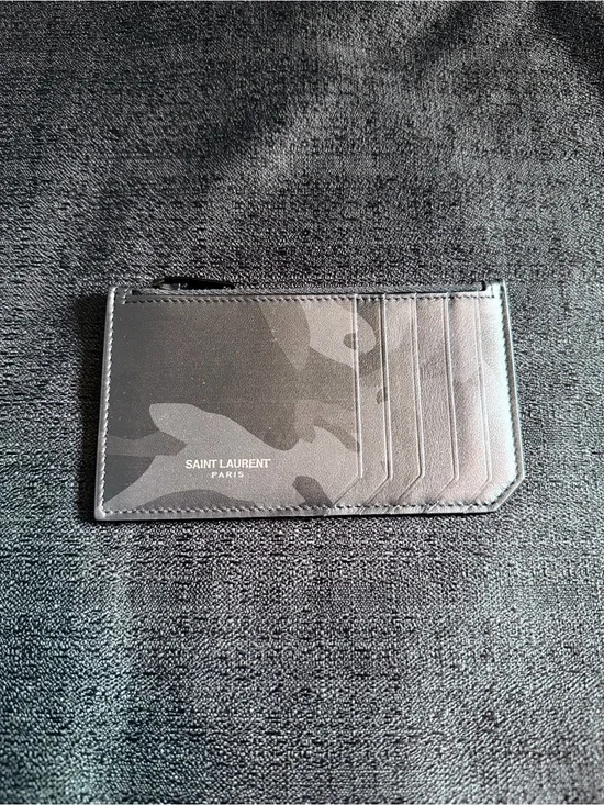 Saint Laurent Paris Camouflage Calfskin Leather Zipper Card Case