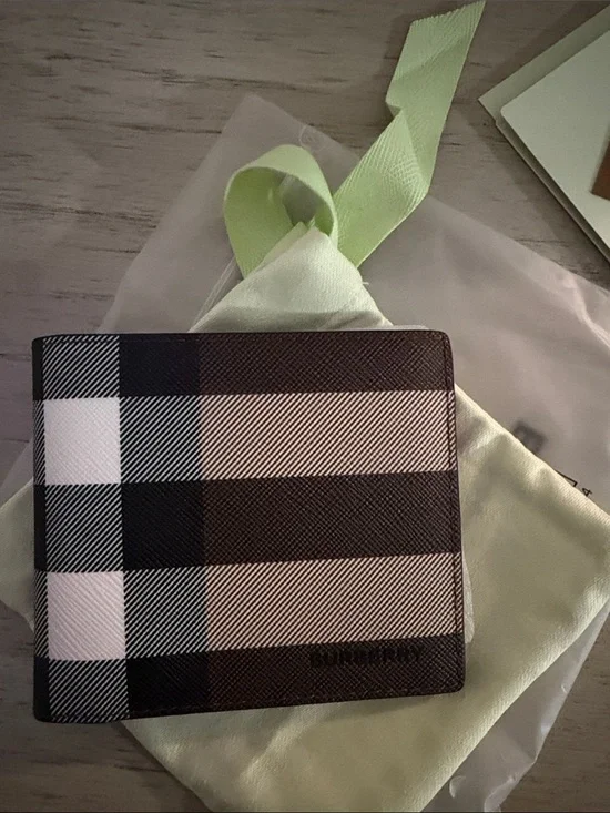 Burberry Black and White Check Card Wallet