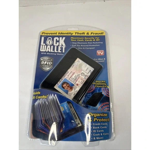 Lock Wallet Ultra Slim Secure RFID Blocking Holds 36 Cards Factory Sealed