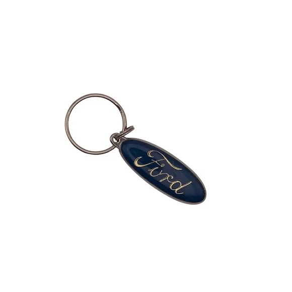 Ford Blue Oval Logo Keychain Silver Tone Metal Enamel Script Car Key Ring Fob