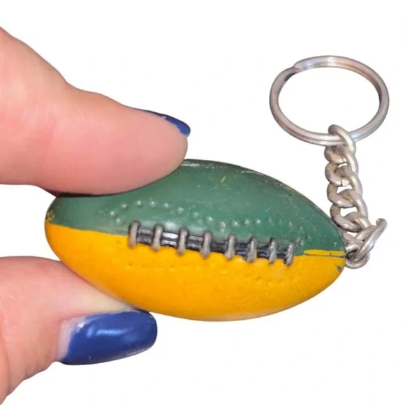 Green‎ and Yellow Plastic Football Keychain | Vintage | Sports Key Ring