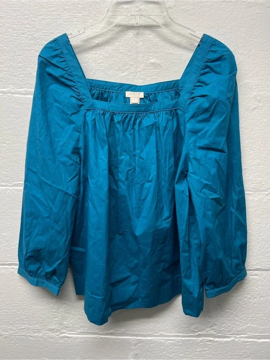 NWT J. Crew Teal Square-Neck Puff Sleeve Top
