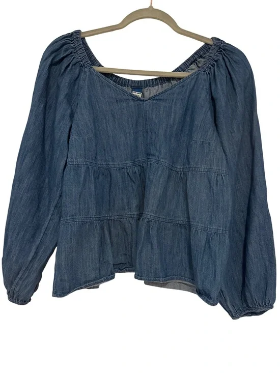 Old Navy Denim-Effect Blue Tiered Peasant Blouse