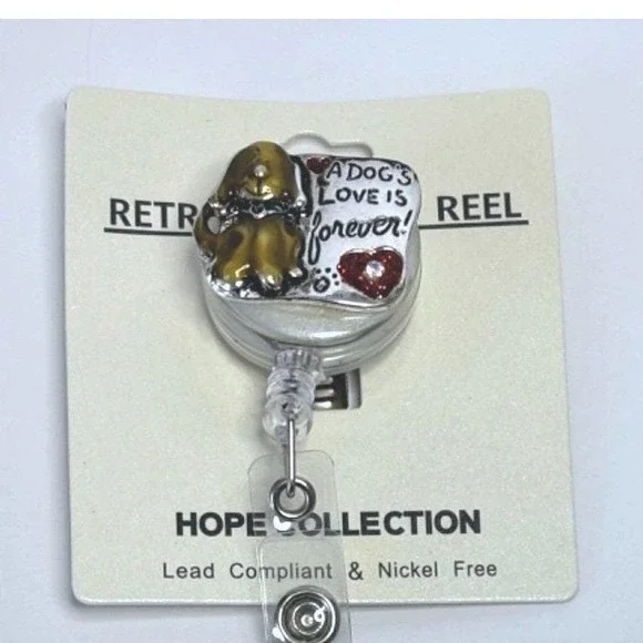 Badge Reel Hope Collection Dog Metal Silver Brown Alligator Clip Casual New