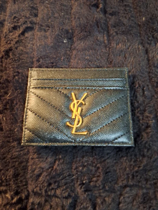 Saint Laurent Black Leather Card Case with Gold YSL Emblem