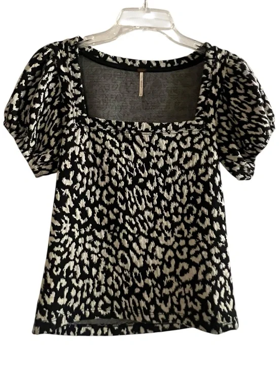 Free People Square Neck Puff Sleeve Top Animal Print XS