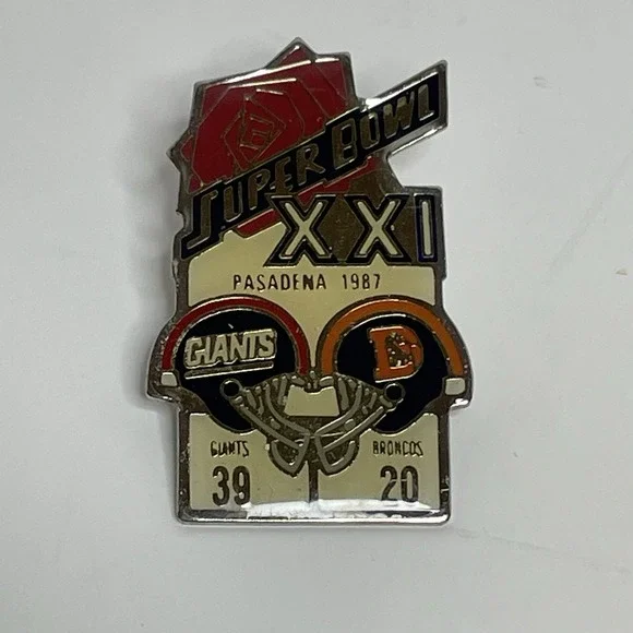 NFL Super Bowl XXI Pasadena 1987 Giants vs Broncos Lapel Pin Football Players