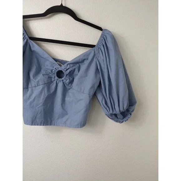 Abercrombie‎ & Fitch Blue Puff Sleeve Ruched Crop Blouse Bella Swan Size XS Boho