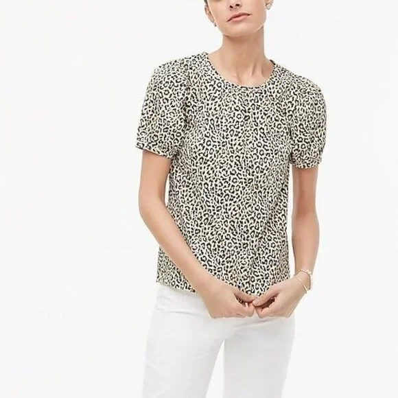 NWT J. Crew XS Leopard Puff-sleeve Stretch Top