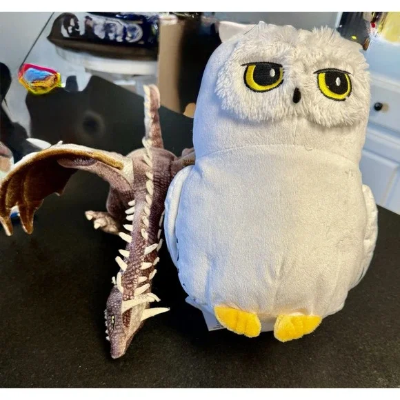 Harry Potter Hedwig & Hungarian Horntail Dragon Plush Lot Universal Wizarding