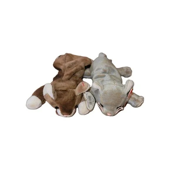 Ty‎ Beanie Baby Pounce 1997 & Scat 1998 Cat Lot w Tags Vintage Plush