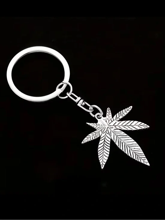 420 Silver Leaf Charm Keychain