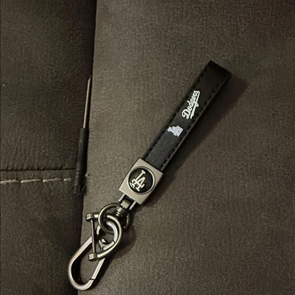 Dodgers Black Leather Keychain