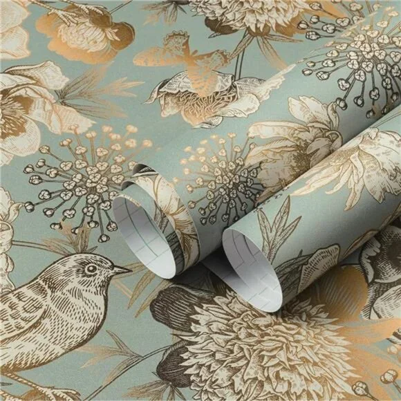 LACHEERY Blue and Gold Vintage Floral Wallpaper Peel and Stick Vintage Flower