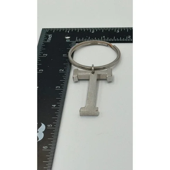 Silver Tone Metal Block Letter T Initial Keychain Charm‎ Personalize Key Ring