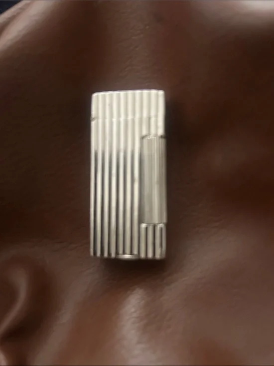 Men's Silver-tone Ribbed Refillable Lighter - Sleek Metal Finish