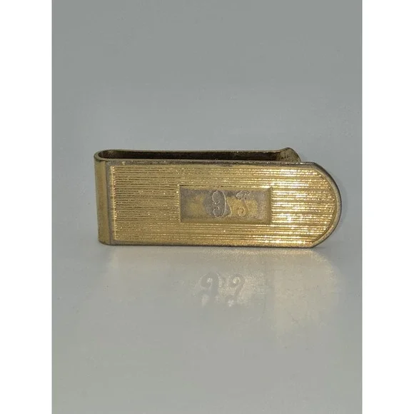 Vintage Gold Tone Money Clip Engraved Initial BS Retro Minimalist‎