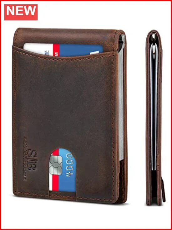 RFID Blocking Slim Bifold Genuine Leather Minimalist Front Pocket Wallet with