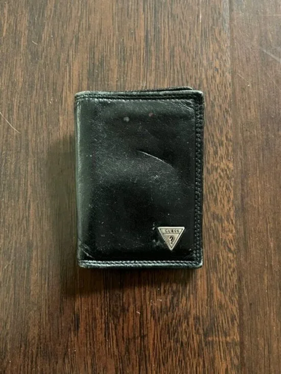 Guess Small Black Leather ID Wallet w/ Clip