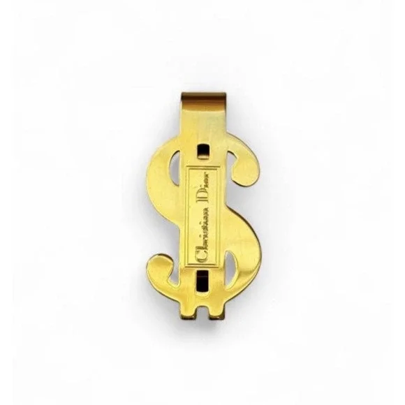 Vintage Christian Dior Gold Money Clip Cash $ Sign