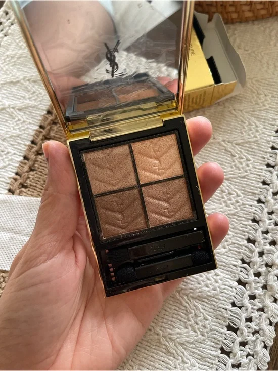 Saint Laurent Black Quilted Leather Eye Shadow with Gold YSL Emblem