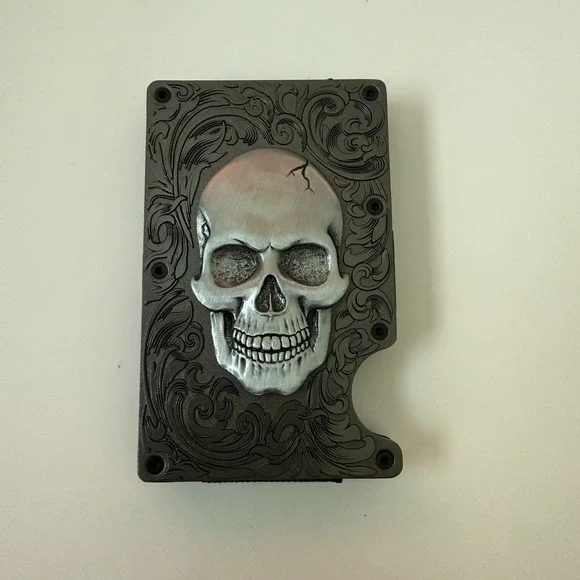 3D Skull Minimalist Aluminum Wallet Silver Heavy Money Clip Card Slot