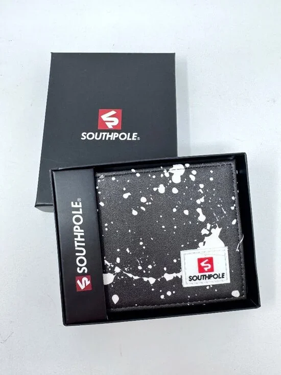 Southpole Paint Splatter Graffiti Y2K Bifold Wallet Black Faux Leather NEW
