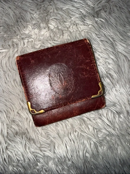 Cartier Brown Leather Money Clip with Gold Corner Accents