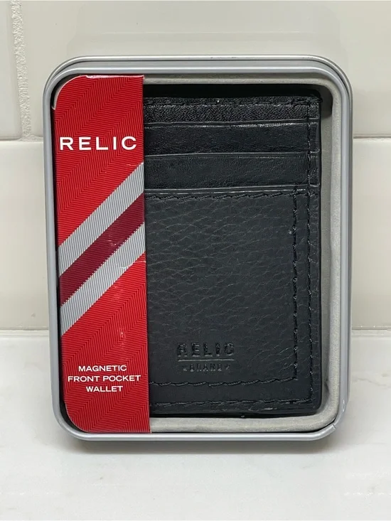 Relic Magnetic Front Pocket Wallet, Black Solid Logo Accent, Mens